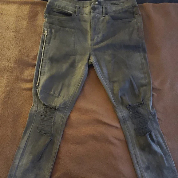 PacSun Distressed Stacked Skinny Jeans | Ripped Knees | Dark Gray | 32 x 32 - Picture 1 of 9